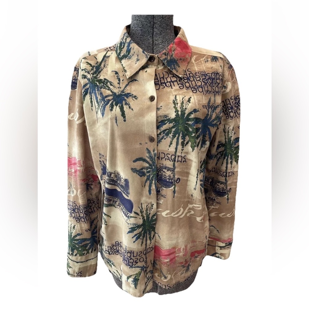 Caribbean Joe “sueded” tropical ladies casual long‎ sleeve shirt size medium
